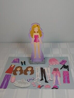 (4/$20) KidKraft Magnetic Fashion Dress-Up Doll Set in Pink & Purple, 32 Pieces
